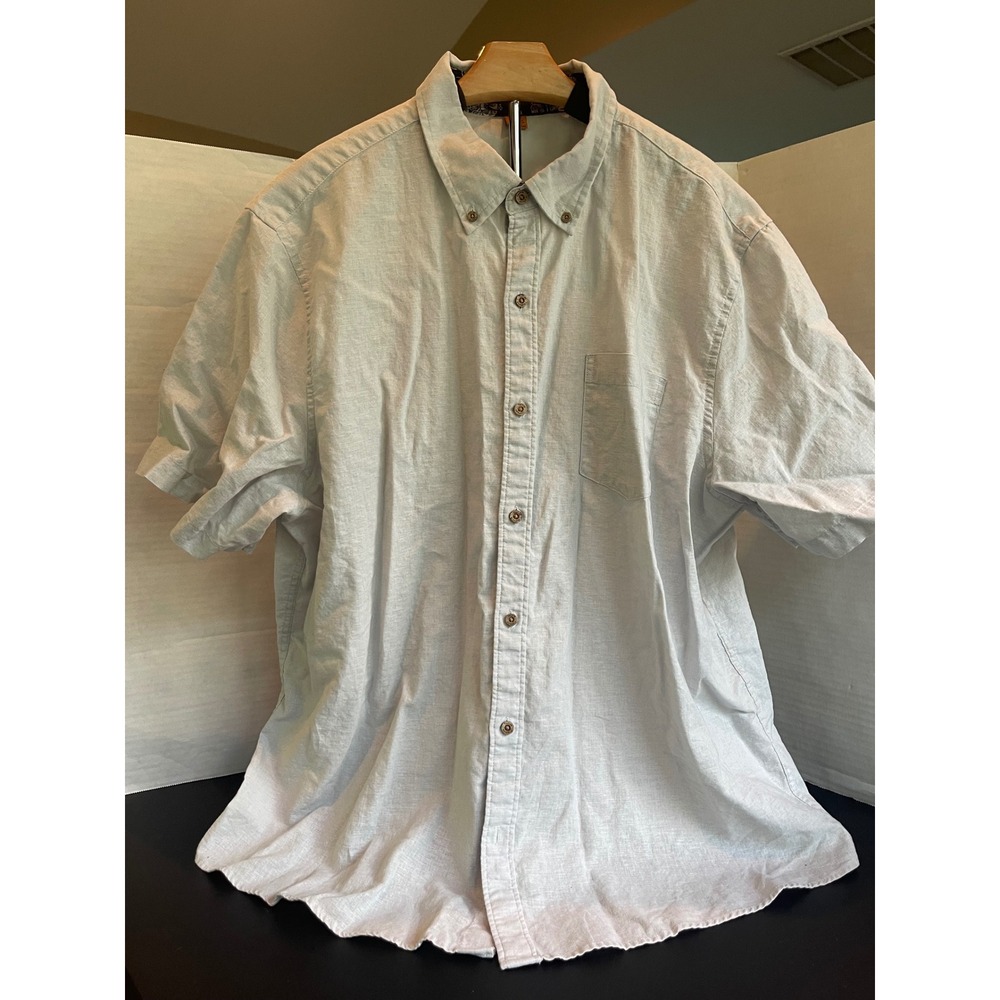 Tailor Vintage Linen Blend Button Up Short Sleeve Casual Shirt XXL